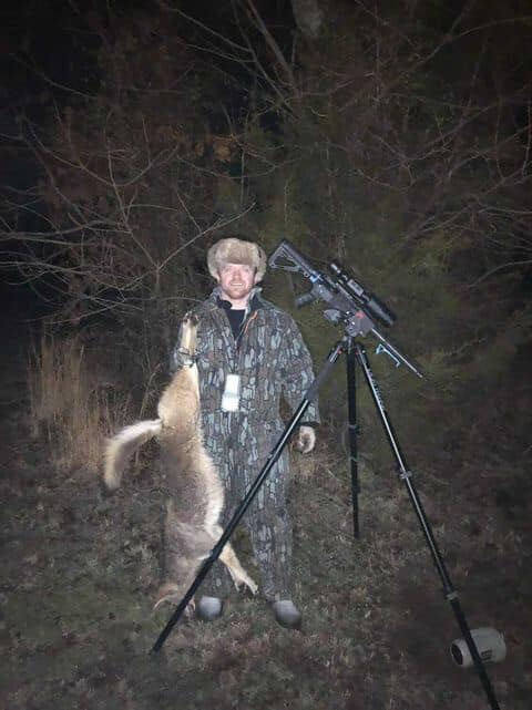 Eastern coyote hunt hunting with tripod